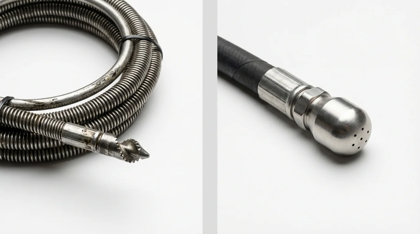 Drain snake cable and hydro jetting nozzle used for drain cleaning in Port Ludlow, WA