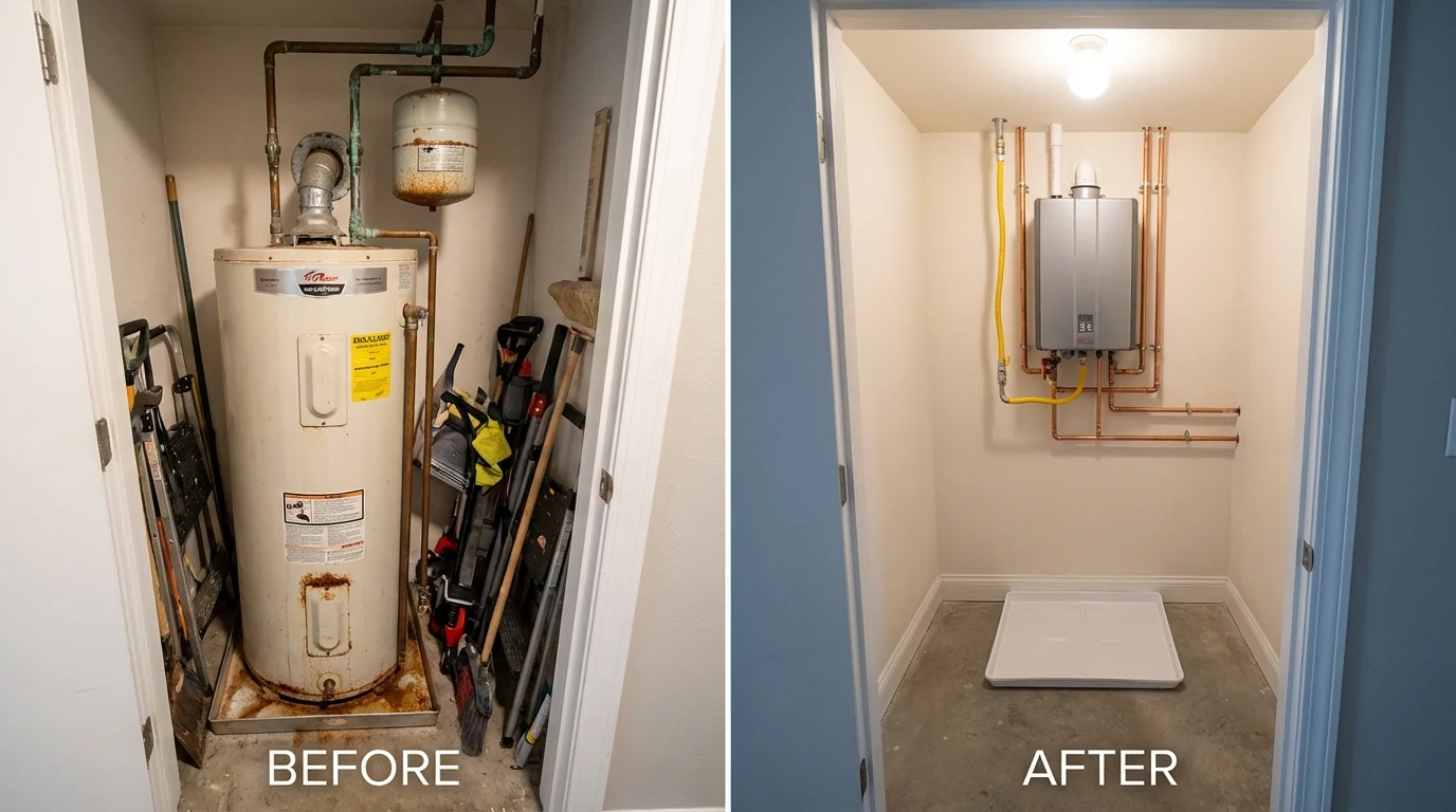 Tank water heater versus wall-mounted tankless unit comparison for Port Ludlow, WA homeowners